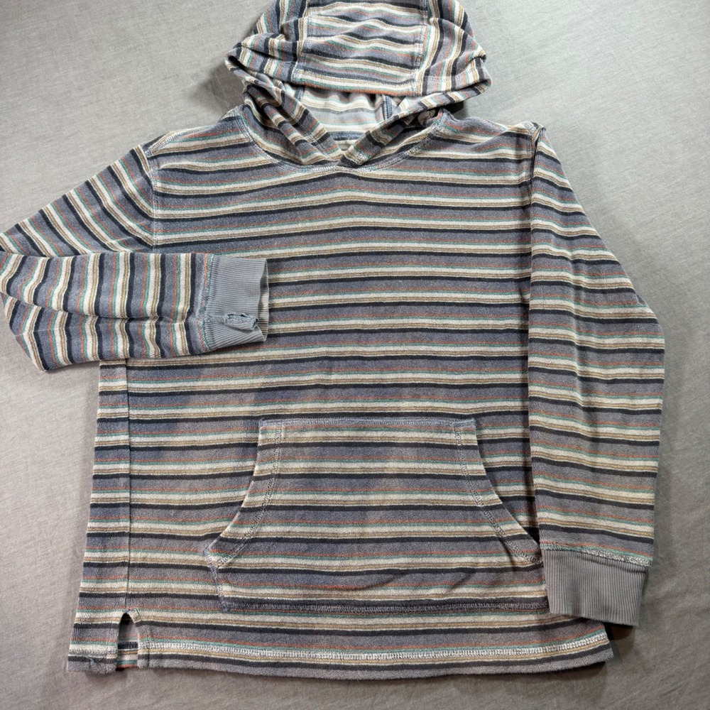 C&C California Striped Hoodie Boys Size L 10/12‎ Blue Grey Terry Cloth Pocket